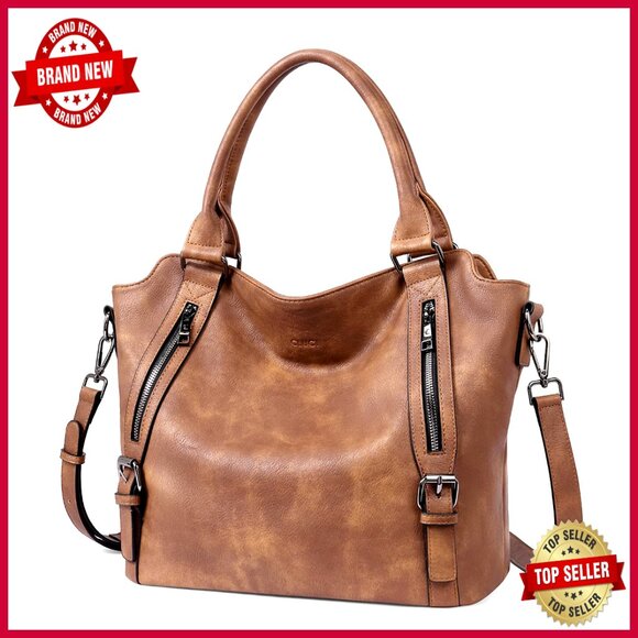 Large Vegan Leather Hobo Tote with Adjustable Strap Multiple Pockets